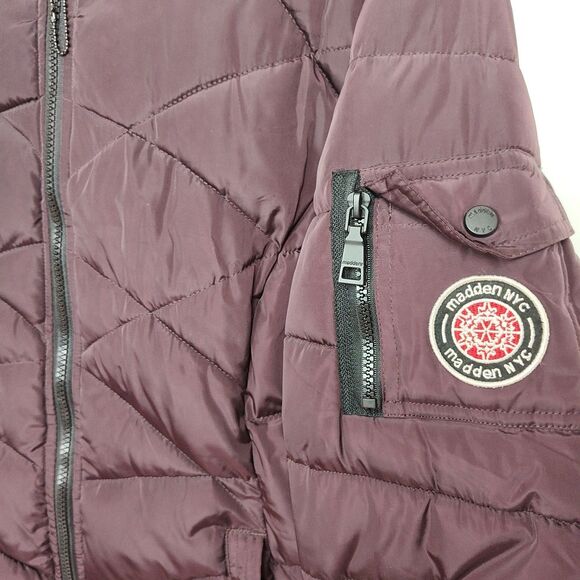 Madden NYC Puffer Coat Women's M Deep Purple Hooded Full-zip Logo - Picture 7 of 8